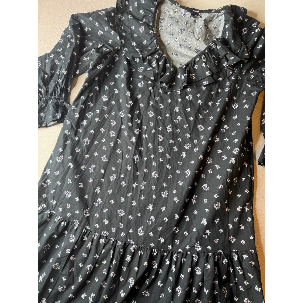 Who What Wear Black Floral Ruffle Collar Tiered Midi Dress XL 100% Cotton Pocket